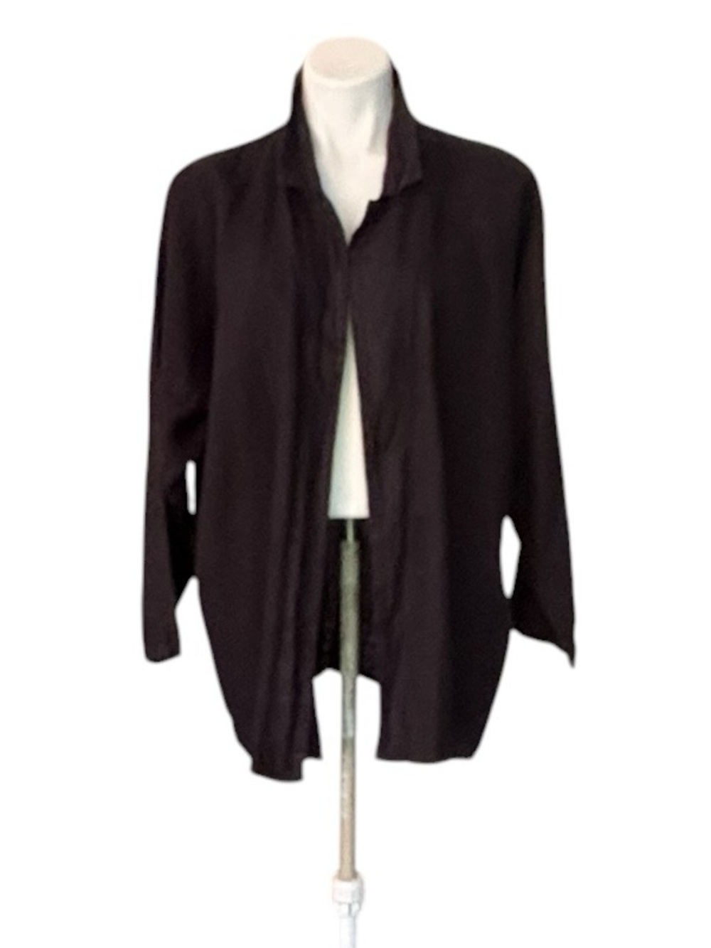 MatchPoint USA Black Linen Open Front Lagenlook Relaxed Jacket Sz L - Picture 3 of 10